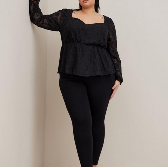 Torrid Peplum Chiffon Clip Floral Puff Sleeve Top - Picture 3 of 8